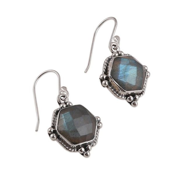 Alternate image for Hexagon-Shaped 6-Carat Natural Labradorite Dangle Earrings Sixth Intuition