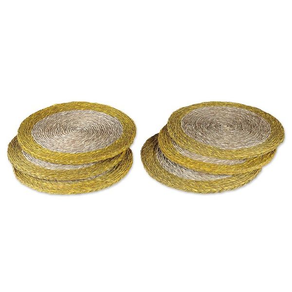 Alternate image for Set of 6 Round Golden Natural Sabai Grass Fiber Placemats Golden Banquet