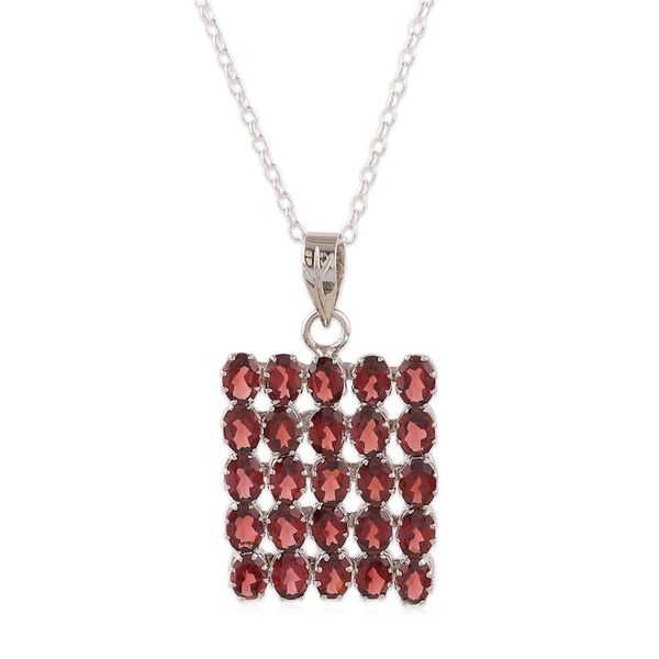Alternate image for Rhodium-Accented Pendant Necklace with 25 Carat Garnet Gems Crimson Cluster