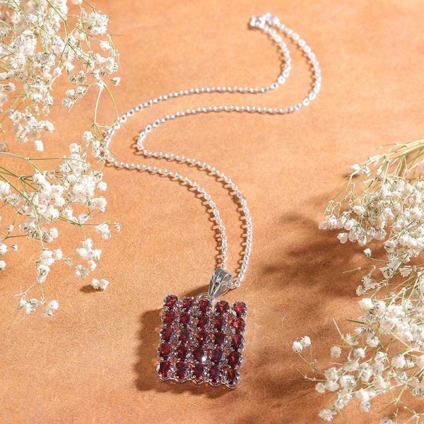 Alternate image for Rhodium-Accented Pendant Necklace with 25 Carat Garnet Gems Crimson Cluster