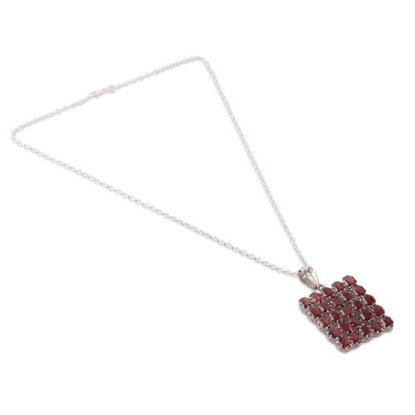 Alternate image for Rhodium-Accented Pendant Necklace with 25 Carat Garnet Gems Crimson Cluster