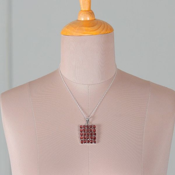 Alternate image for Rhodium-Accented Pendant Necklace with 25 Carat Garnet Gems Crimson Cluster