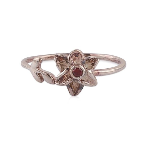Alternate image for Floral-Themed Sterling Silver Band Ring with Garnet Gemstone Blossoming Scarlet