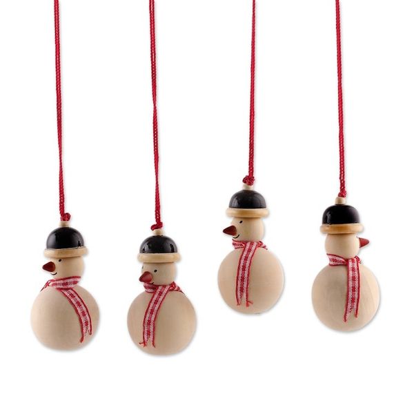 Alternate image for Christmas-Themed Wooden 4-Piece Set of Snowman Ornaments Joyful Snowmen