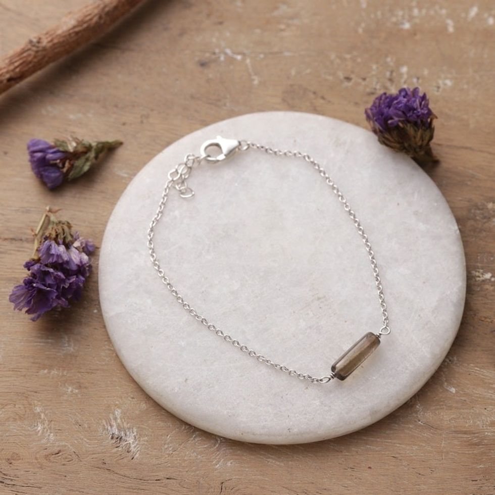 Minimalist-Inspired Smoky Quartz Pendant Bracelet from India 'Trendy Smoky'