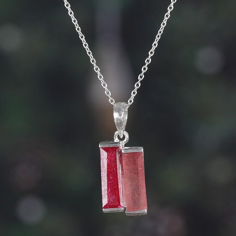 Avant Garde-Themed 1-Carat Ruby and Quartz Pendant Necklace 'Pink Dimensions'