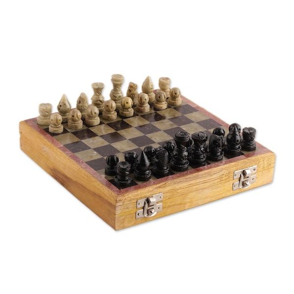Alternate image for Artisan-Made Soapstone and Kadam Wood Chess Set from India Royal Epic