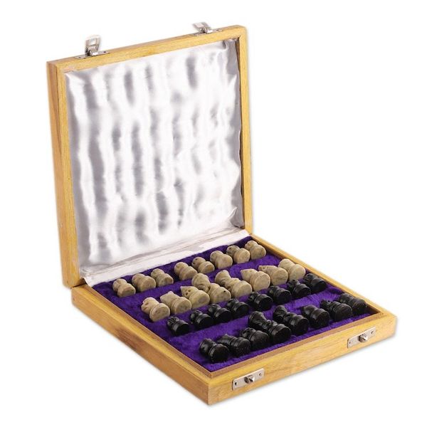 Alternate image for Artisan-Made Soapstone and Kadam Wood Chess Set from India Royal Epic