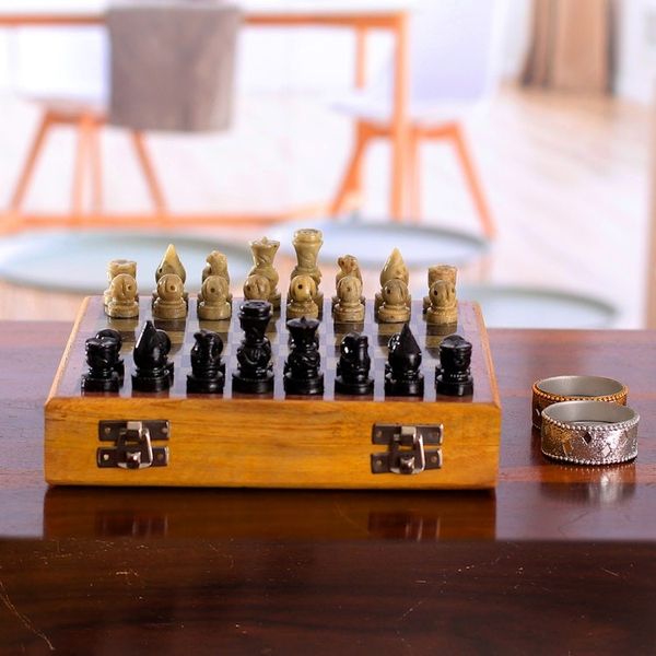 Alternate image for Artisan-Made Soapstone and Kadam Wood Chess Set from India Royal Epic