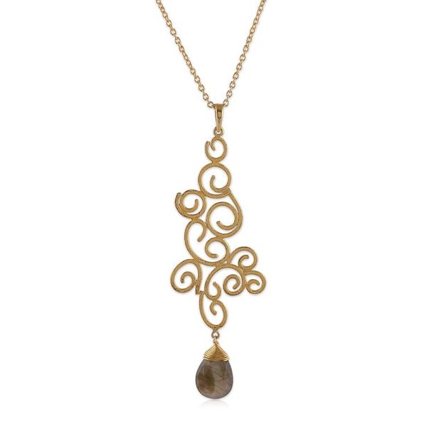Alternate image for Vine-Themed 18k Gold-Plated Labradorite Pendant Necklace Arcadian Vines