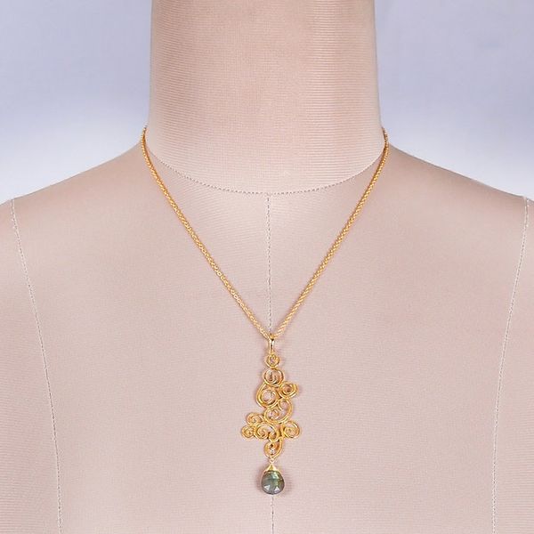 Alternate image for Vine-Themed 18k Gold-Plated Labradorite Pendant Necklace Arcadian Vines