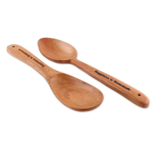 Alternate image for Fair Trade Handmade Polished Neem Wood Serving Utensil Set Happiness is Homemade