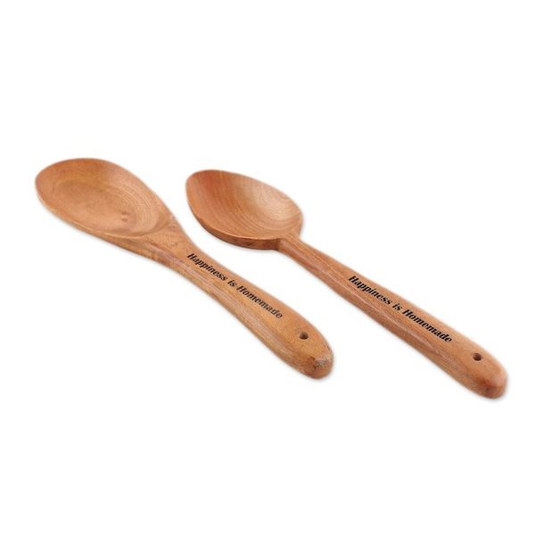 Alternate image for Fair Trade Handmade Polished Neem Wood Serving Utensil Set Happiness is Homemade