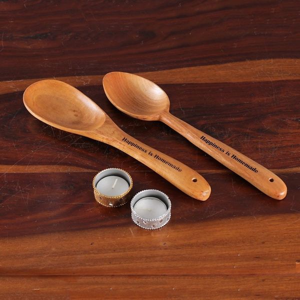 Alternate image for Fair Trade Handmade Polished Neem Wood Serving Utensil Set Happiness is Homemade