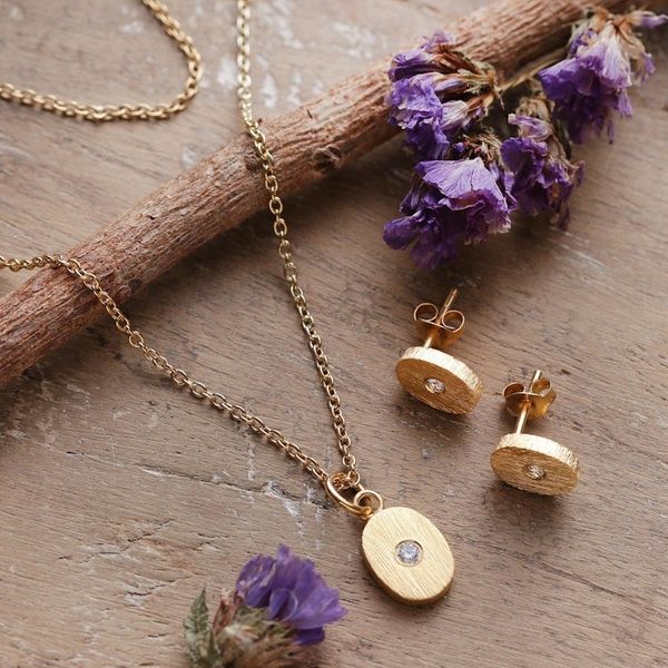 Alternate image for Minimalist 22k Gold-Plated Necklace and Earrings Jewelry Set Victorious Glimpse