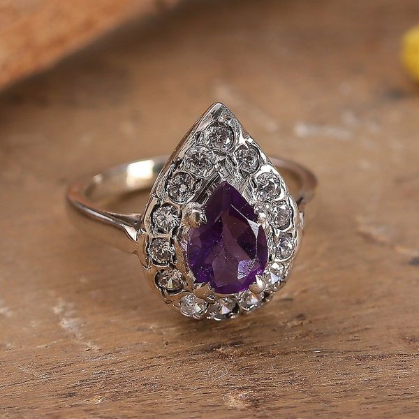 Alternate image for One-Carat Pear Amethyst and Sterling Silver Cocktail Ring Dazzling Wisdom
