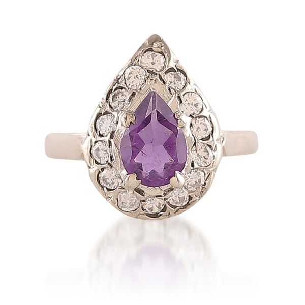 Alternate image for One-Carat Pear Amethyst and Sterling Silver Cocktail Ring Dazzling Wisdom