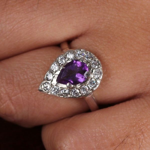 Alternate image for One-Carat Pear Amethyst and Sterling Silver Cocktail Ring Dazzling Wisdom