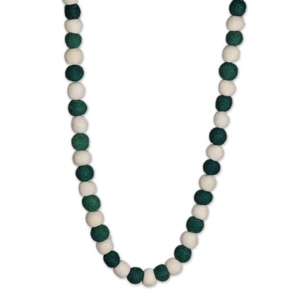Alternate image for Handcrafted Wool Felt Garland in Green and Ivory Shades Forest Pompoms