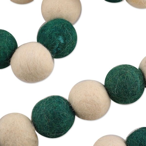 Alternate image for Handcrafted Wool Felt Garland in Green and Ivory Shades Forest Pompoms