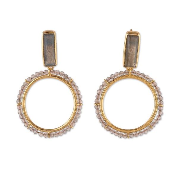 Alternate image for 2-Carat Natural Labradorite 18k Gold-Plated Dangle Earrings Twilight Nimbus