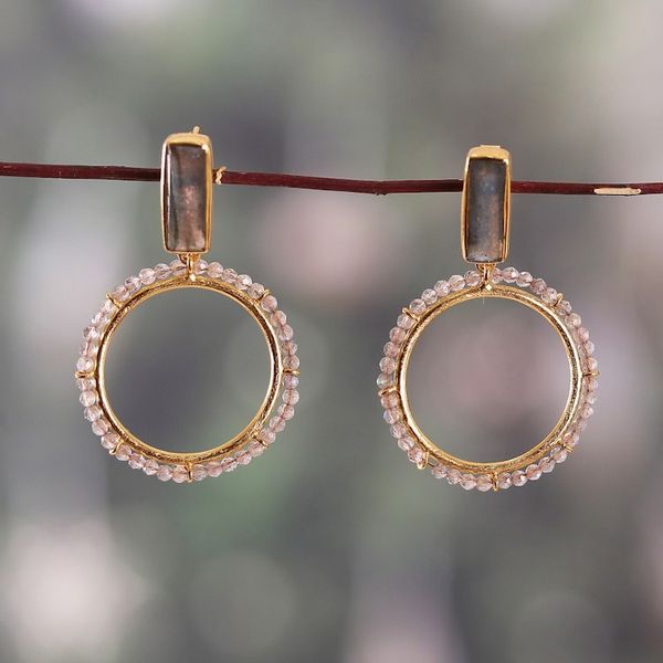 Alternate image for 2-Carat Natural Labradorite 18k Gold-Plated Dangle Earrings Twilight Nimbus
