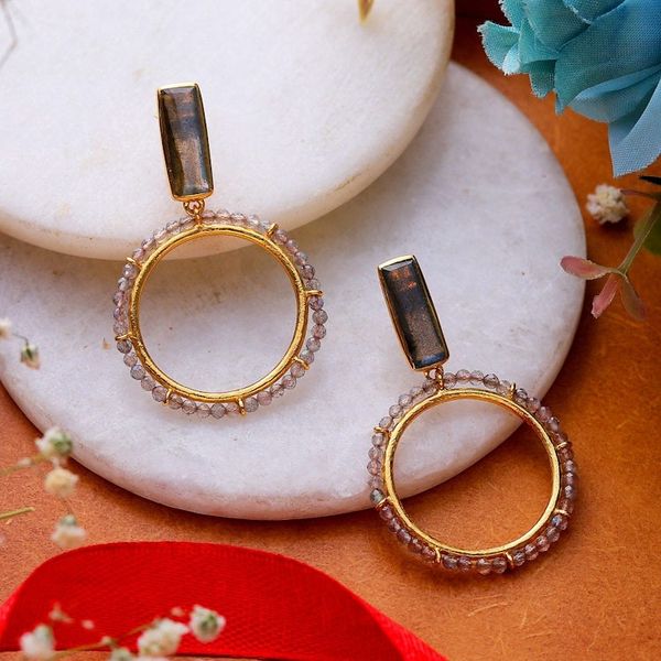 Alternate image for 2-Carat Natural Labradorite 18k Gold-Plated Dangle Earrings Twilight Nimbus