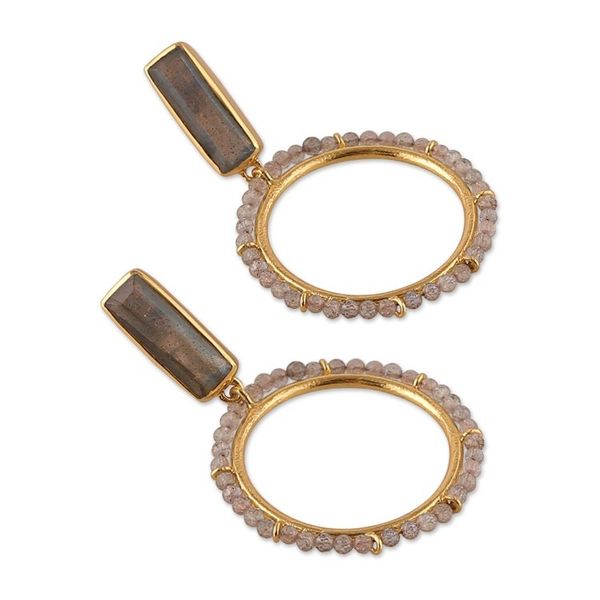 Alternate image for 2-Carat Natural Labradorite 18k Gold-Plated Dangle Earrings Twilight Nimbus