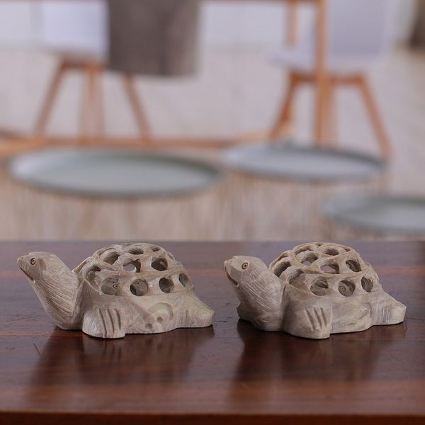 Alternate image for Fair Trade Jali Hand-Carved Turtle Soapstone Figurine Pair Turtle Tales