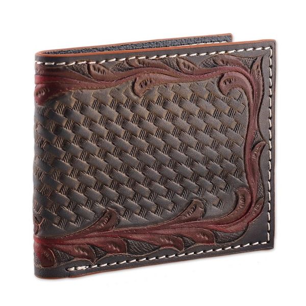 Alternate image for Embossed Blue and Burgundy 100 Leather Wallet from India Braided Wealth