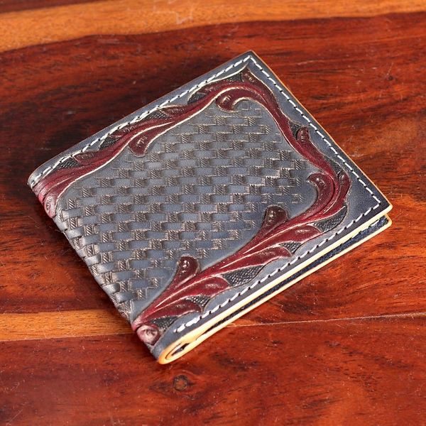 Alternate image for Embossed Blue and Burgundy 100 Leather Wallet from India Braided Wealth
