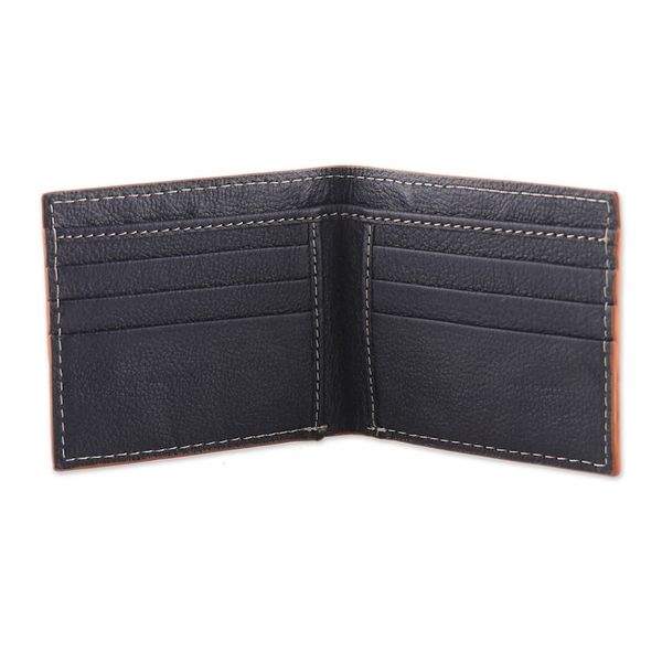 Alternate image for Embossed Blue and Burgundy 100 Leather Wallet from India Braided Wealth
