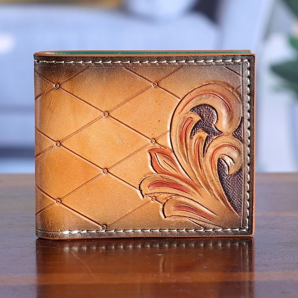 Baroque-Inspired Men's Copper and Mahogany Leather Wallet 'Noble Era'