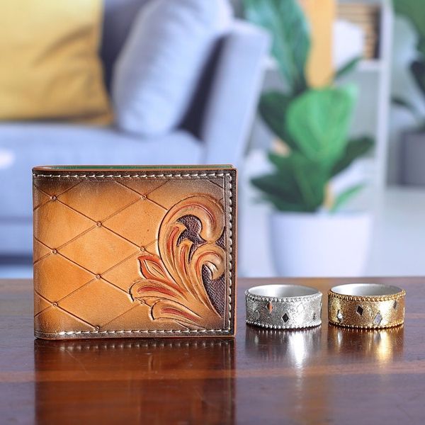 Alternate image for Baroque-Inspired Mens Copper and Mahogany Leather Wallet Noble Era