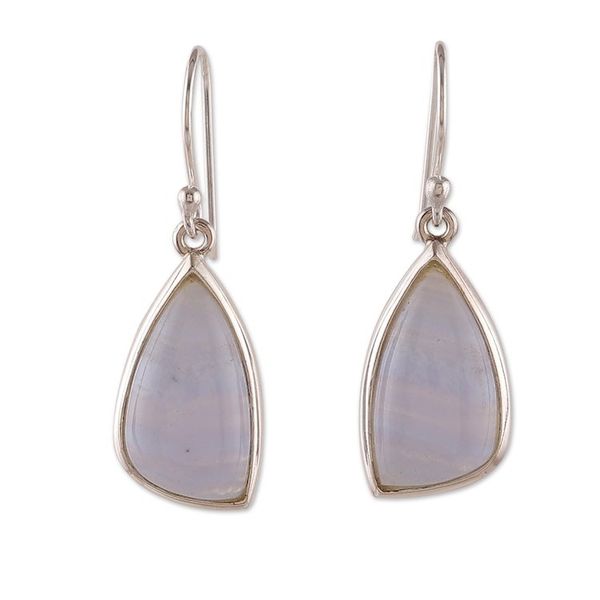 Alternate image for Polished Silver Dangle Earrings with Lace Agate Stones Lacy Blue
