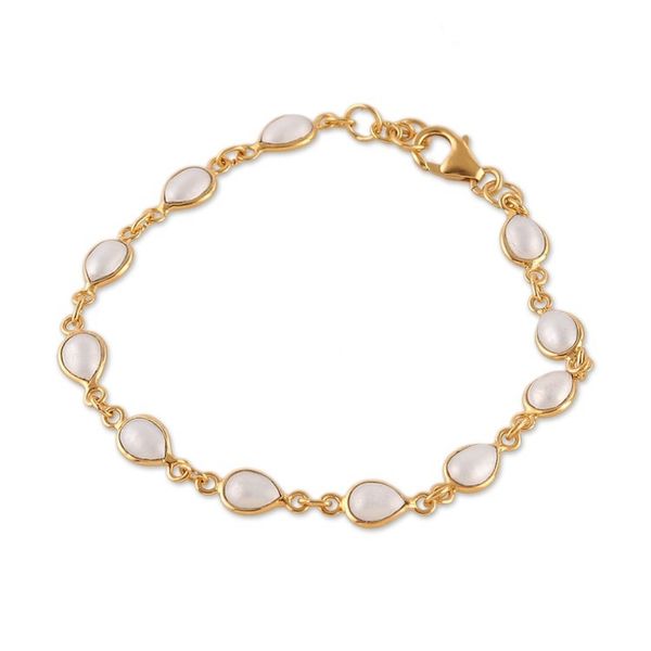 Alternate image for Polished 22k Gold-Plated Cream Cultured Pearl Link Bracelet Pearly Morning