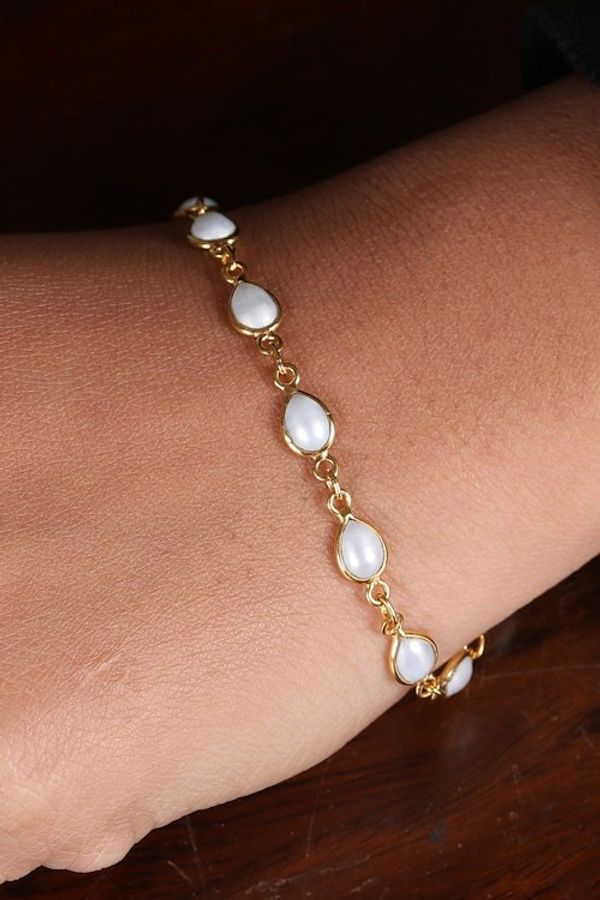 Alternate image for Polished 22k Gold-Plated Cream Cultured Pearl Link Bracelet Pearly Morning