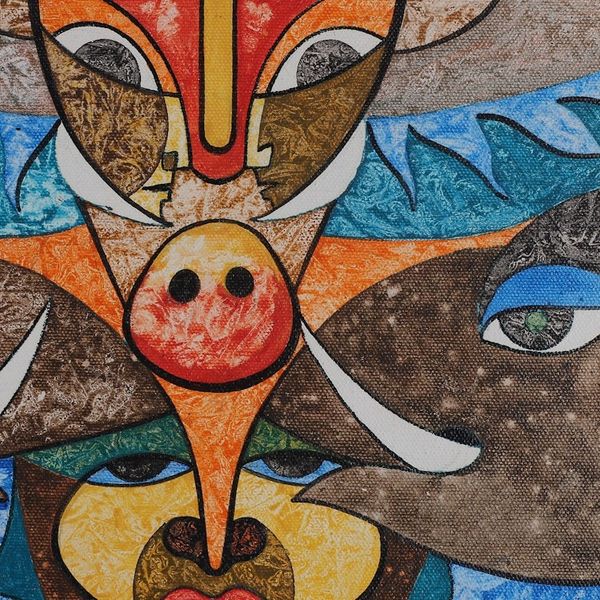 Alternate image for Signed Expressionist Acrylic on Canvas Painting from India Cosmic Harmony