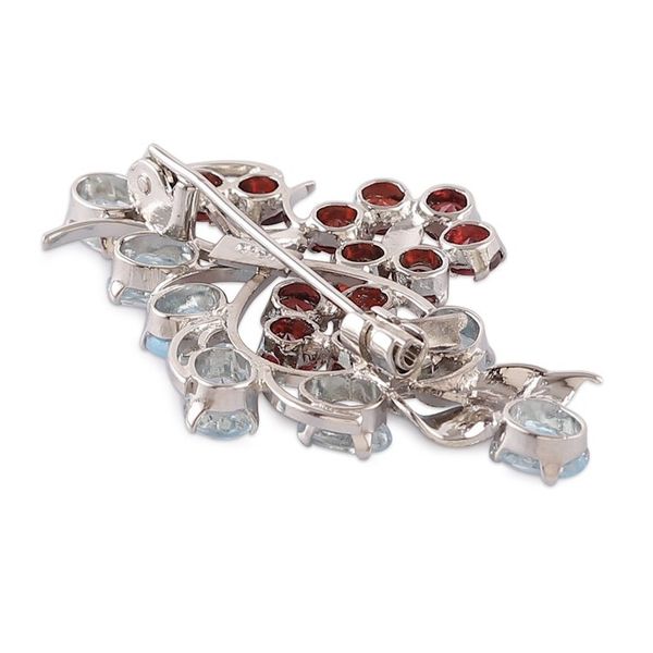 Alternate image for 10-Carat Blue Topaz and Garnet Rhodium-Plated Brooch Pin Ethereal Radiance