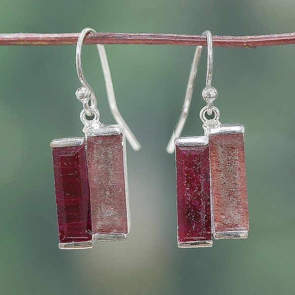 Alternate image for Ruby Quartz and Sterling Silver Double Bar Dangle Earrings Pink Alliance