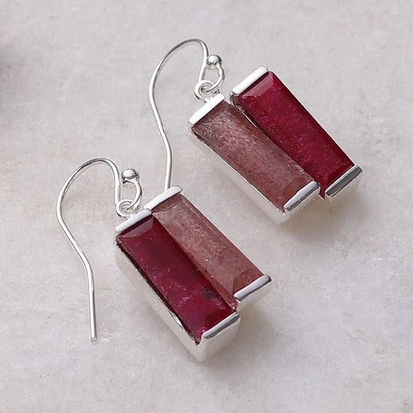 Alternate image for Ruby Quartz and Sterling Silver Double Bar Dangle Earrings Pink Alliance