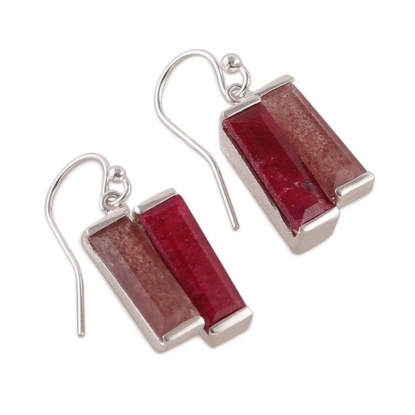 Alternate image for Ruby Quartz and Sterling Silver Double Bar Dangle Earrings Pink Alliance