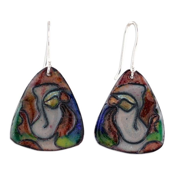 Alternate image for Modern Vitreous Enamel on Copper Earrings of Abstract Face Unforgettable Face