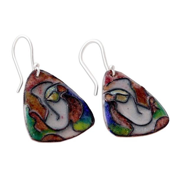 Alternate image for Modern Vitreous Enamel on Copper Earrings of Abstract Face Unforgettable Face