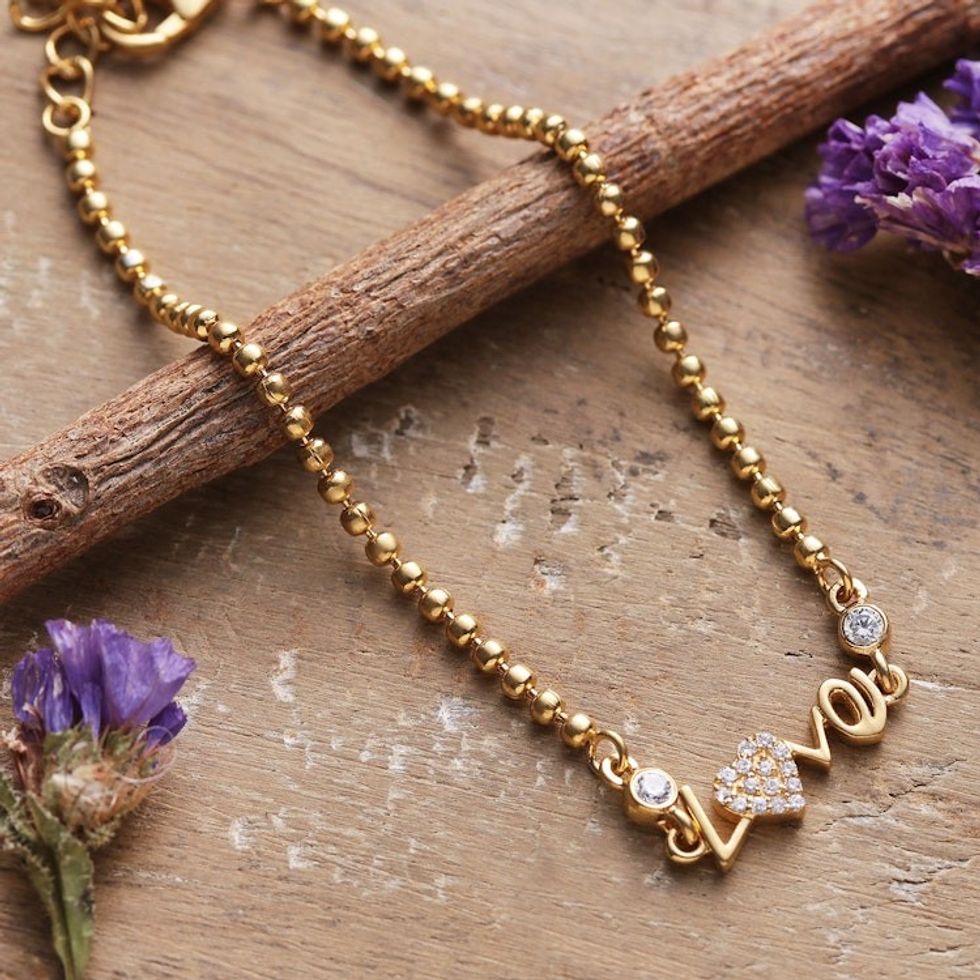 22k Gold-Plated Cubic Zirconia Love Pendant Bracelet 'Golden Love'