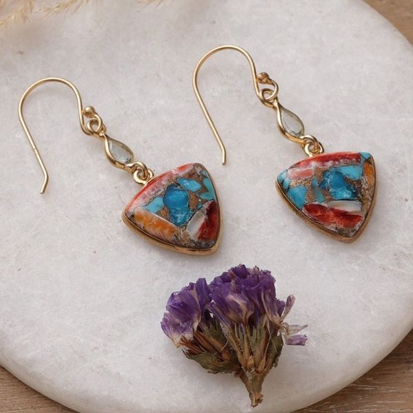 Alternate image for Gold-Plated Reconstituted Turquoise and Blue Topaz Earrings Royal Hue