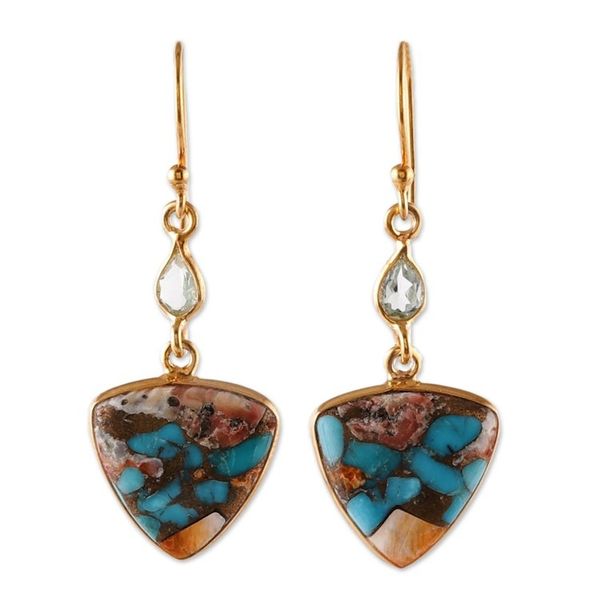 Alternate image for Gold-Plated Reconstituted Turquoise and Blue Topaz Earrings Royal Hue