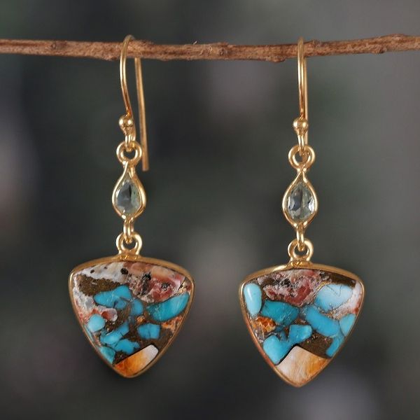 Alternate image for Gold-Plated Reconstituted Turquoise and Blue Topaz Earrings Royal Hue