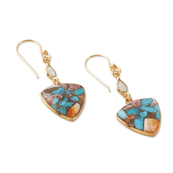 Alternate image for Gold-Plated Reconstituted Turquoise and Blue Topaz Earrings Royal Hue