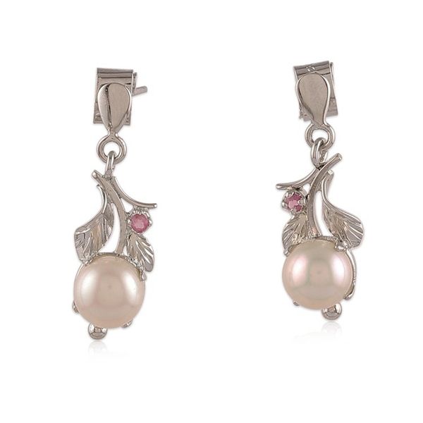 Alternate image for Sylvan-Inspired Cream Pearl and Faceted Ruby Dangle Earrings Capricious Paradise